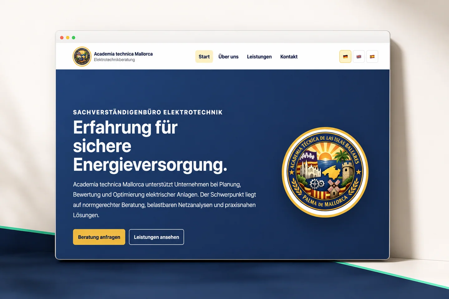 Website-Vorschau der Academia technica Mallorca