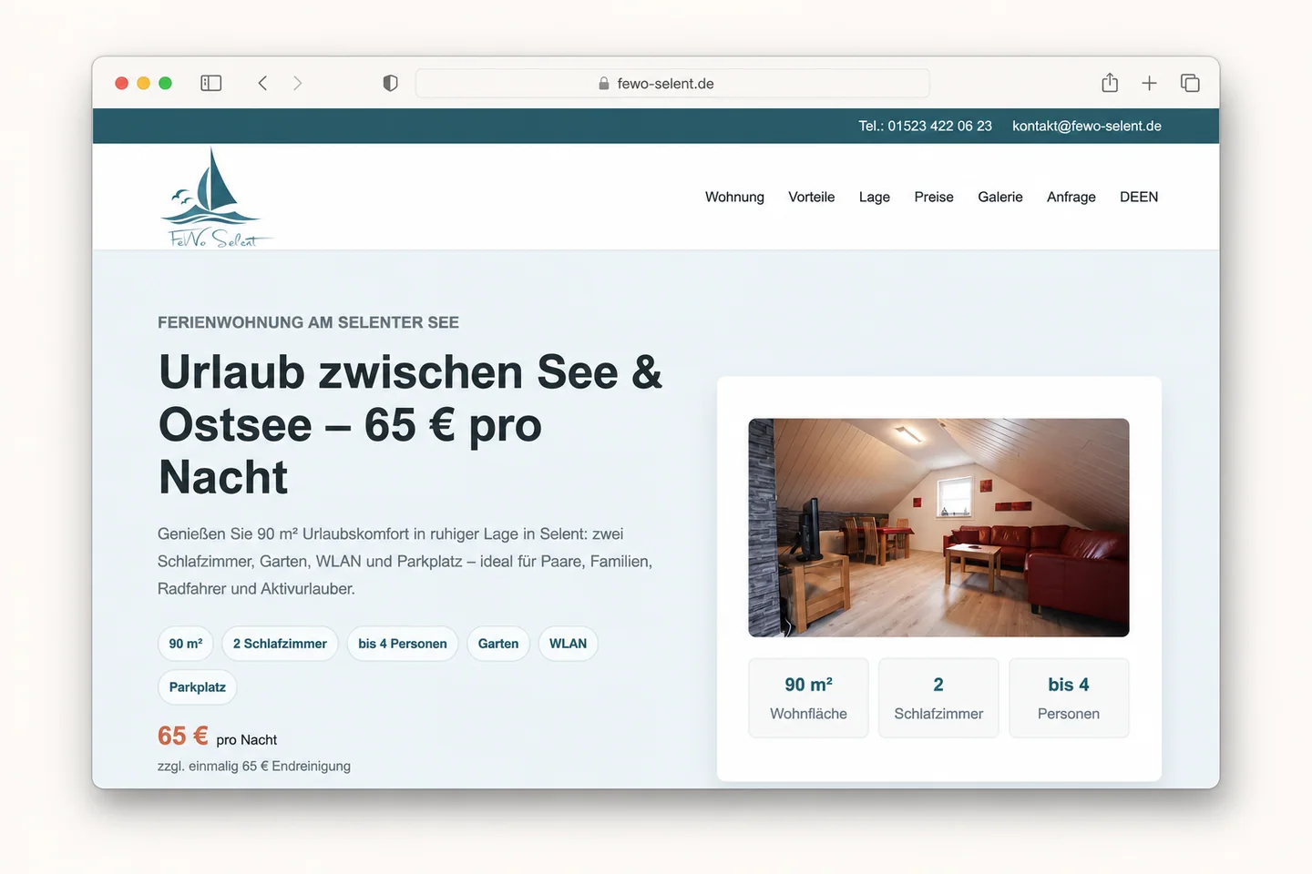 Website-Vorschau der Ferienwohnung FeWo Selent