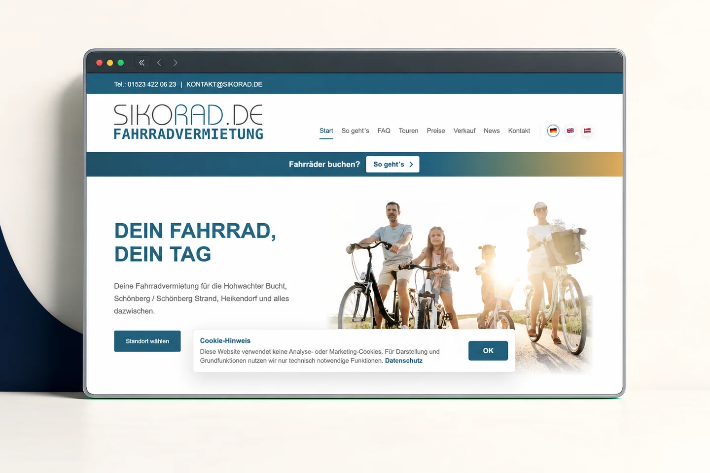 Website-Vorschau des Fahrradverleihs Sikorad