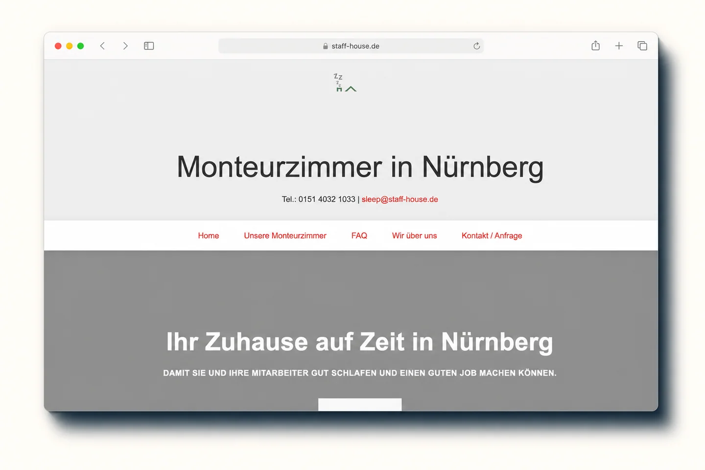 Website-Vorschau von Staff House für Monteurzimmer und Serviced Apartments