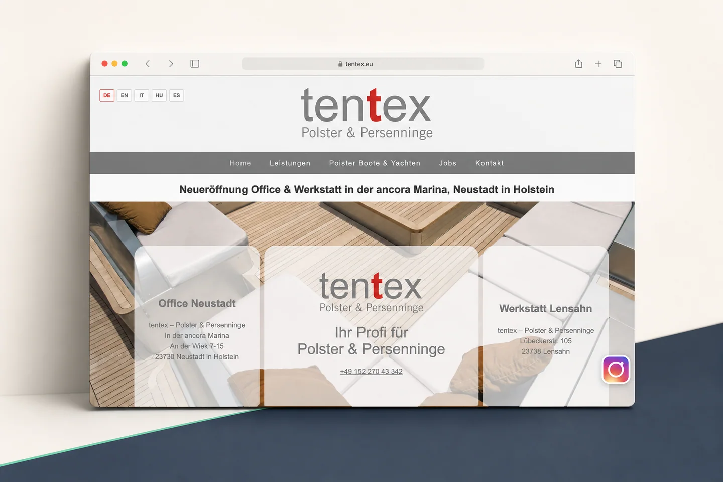 Website-Vorschau des Polster- und Persenningbetriebs tentex